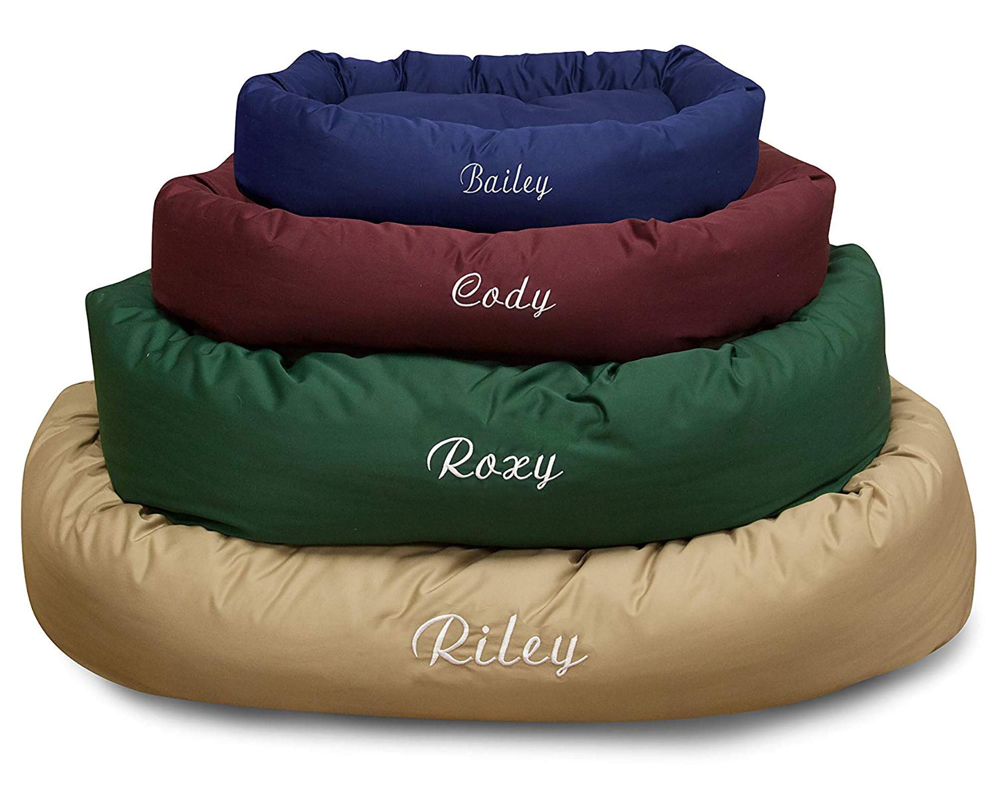Majestic Pet Personalized Extra Large Burgundy Pet Bagel Dog Bed - Machine Washable - Soft Comfortable Sleeping Mat - Durable Br